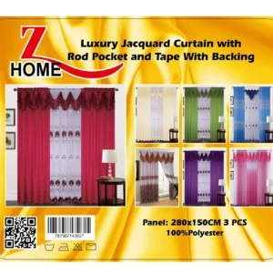 ZEMEN Luxury Jacquard Curtain With Rod Pocket and Tape With Bcaking (Oxblood & White) - Image 1