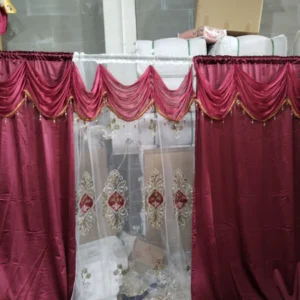 ZEMEN Luxury Jacquard Curtain With Rod Pocket and Tape With Bcaking (Oxblood & White) - Image 2