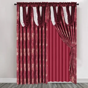 ZEMEN Jacquard-Volant Vorhang mit Stangentasche und Band mit Rückseite, ohne Perlen (6 x 2,5 m)